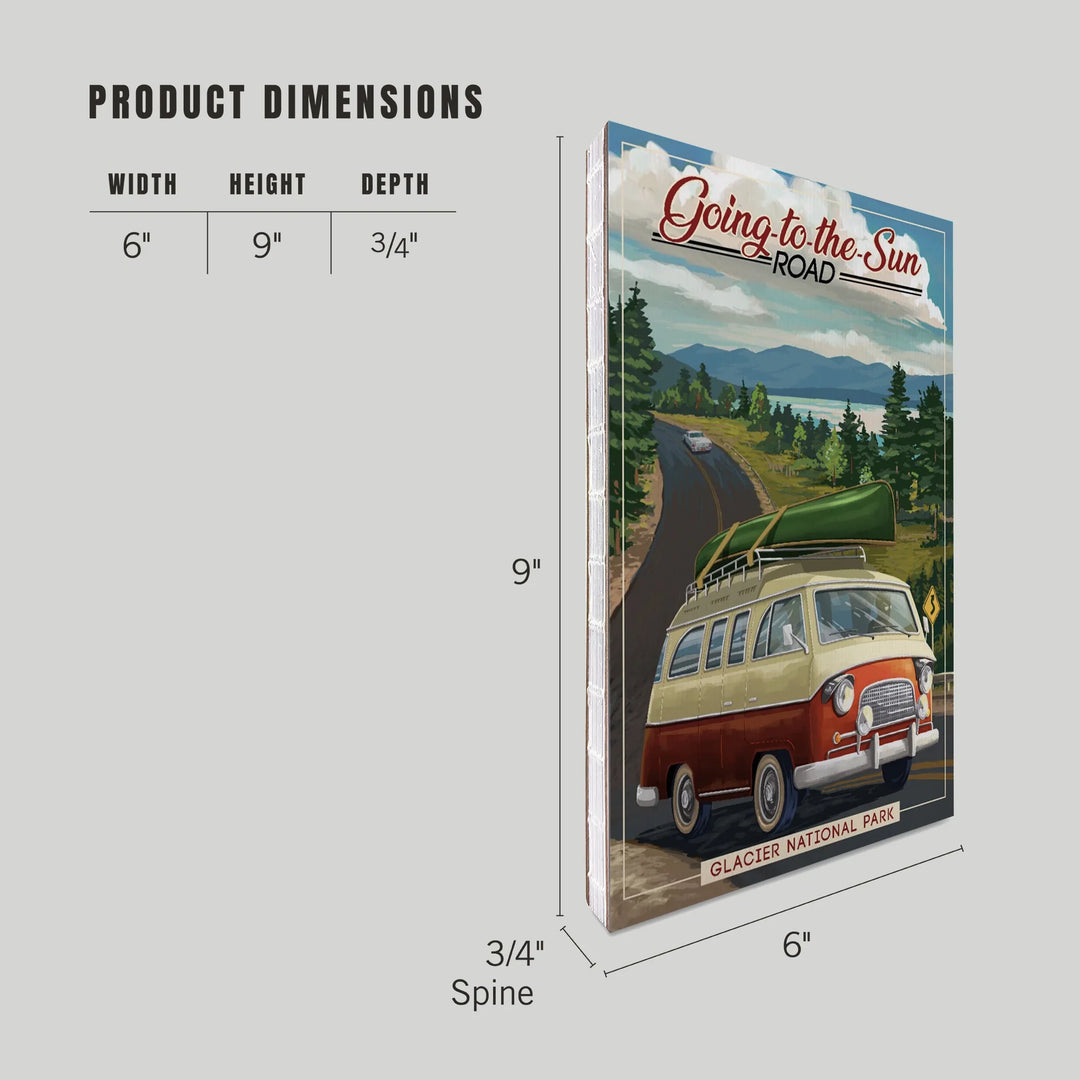 Lined 6x9 Journal, Glacier National Park, Montana, Sun Road, Camper Van and Lake, Lay Flat, 193 Pages, FSC paper