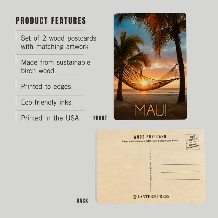 Maui, Hawaii, Hammock and Sunset, Wood Sign and Postcards