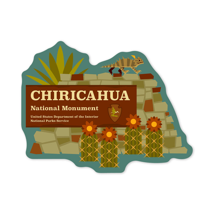Chiricahua National Monument, Arizona, Lizard on Sign, Geo Breakout, Contour, Vinyl Sticker
