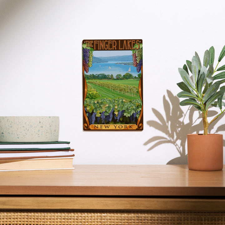 The Finger Lakes, New York, Vineyard Scene, Lantern Press Artwork, Wood Signs and Postcards
