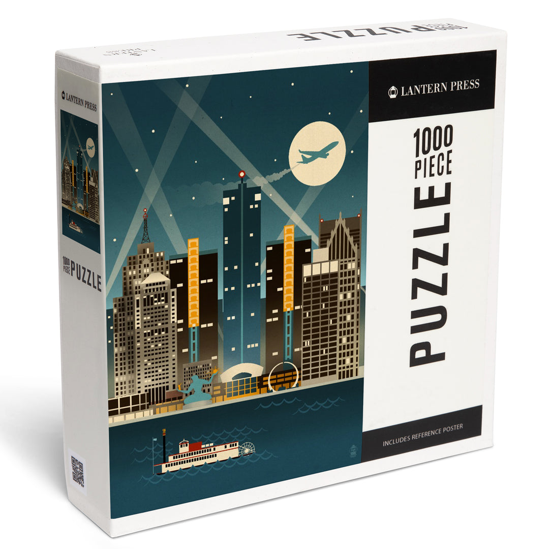 Detroit, Michigan, Retro Skyline (no text), 1000 Piece Jigsaw Puzzle