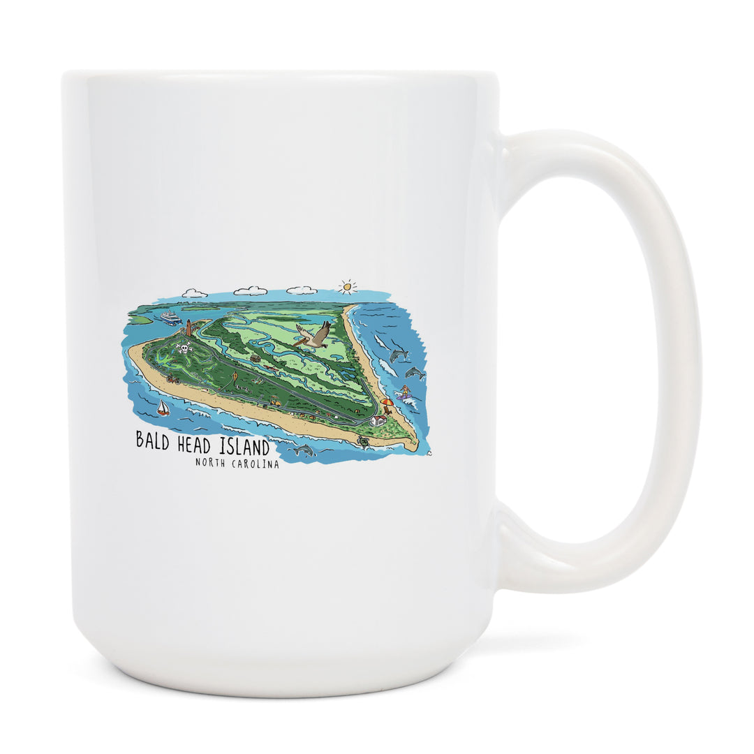Bald Head Island, North Carolina, Line Drawing, Lantern Press Artwork, Ceramic Mug