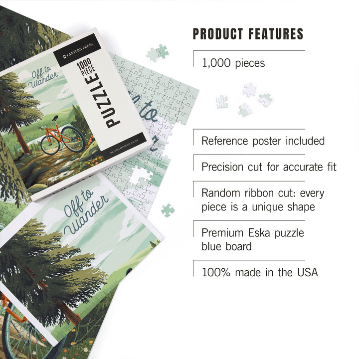 Off To Wander, Cycling with Hills, Evergreens, 1000 Piece Jigsaw Puzzle