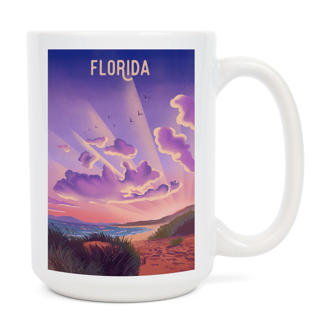 Florida, Beach Sunset, Lithograph, Ceramic Mug