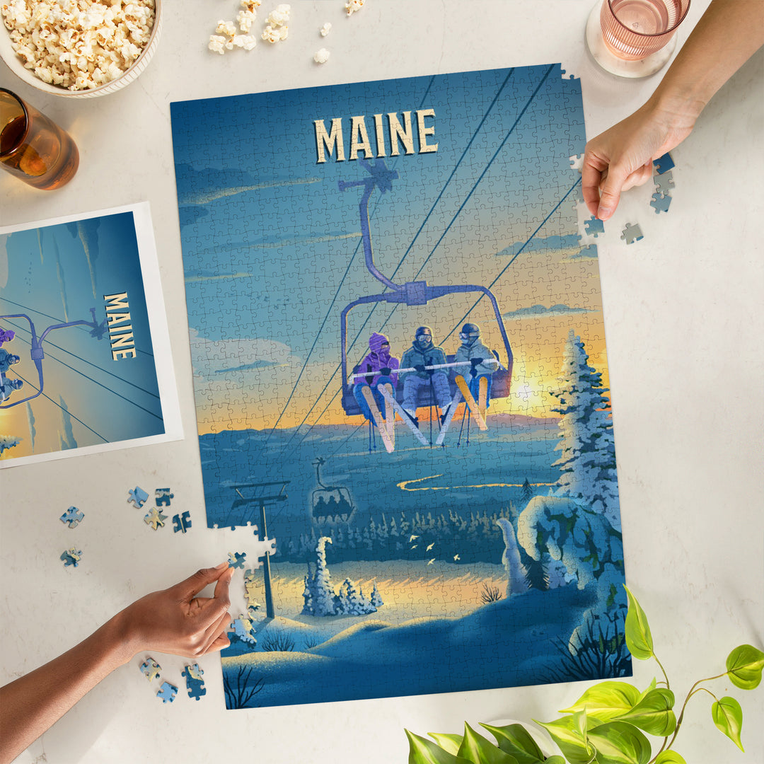 Maine, Lithograph, Chairlift, 1000 Piece Jigsaw Puzzle