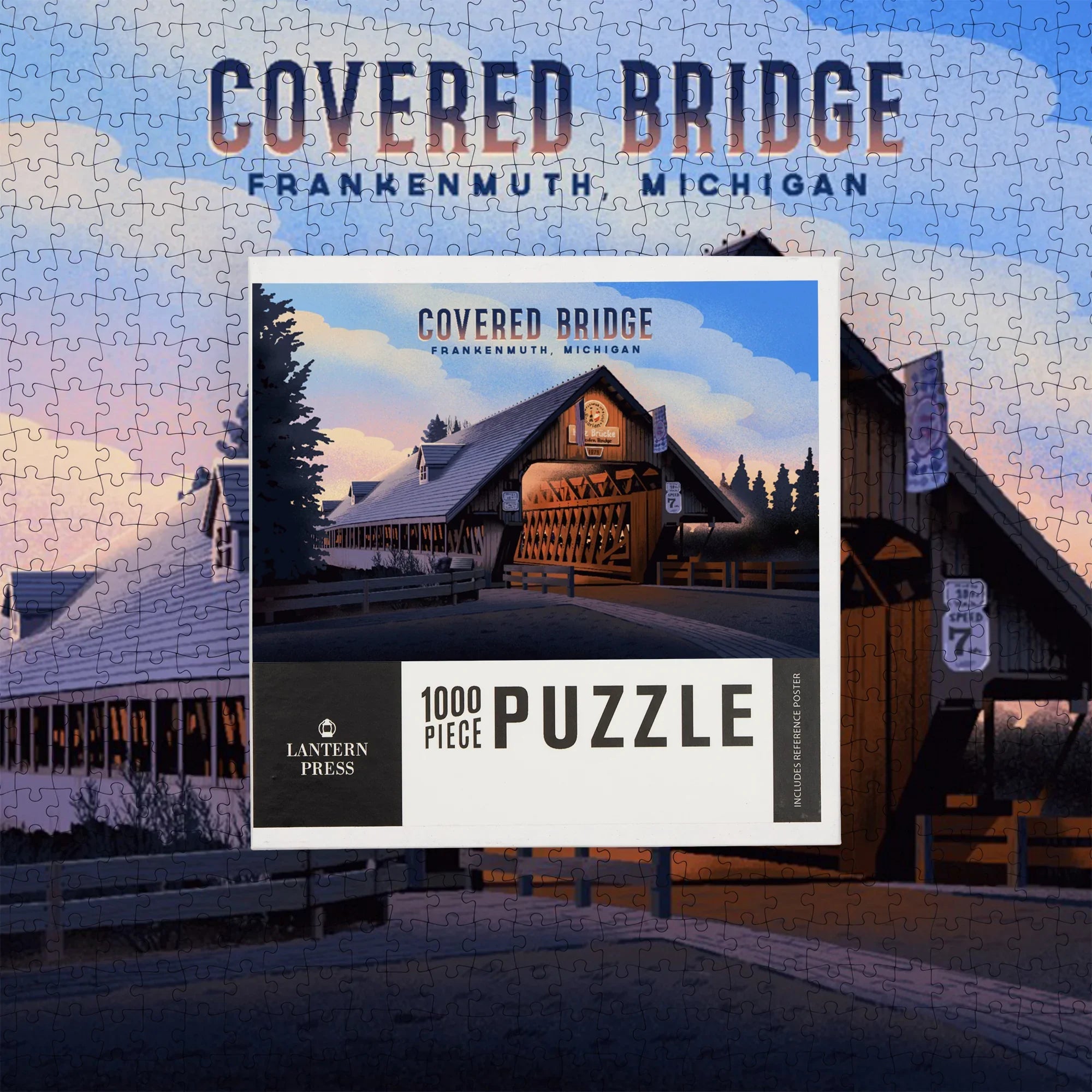 チョン·ヘイン·マインドブリッジ Frankenmuth, Michigan, Covered Bridge, 1000 piece jigsaw puzzle