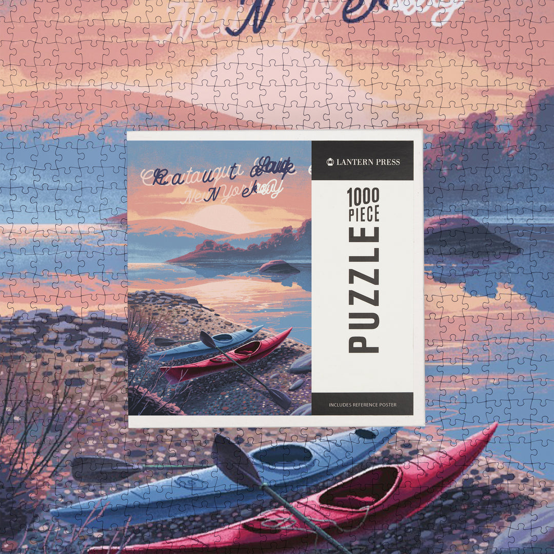 Bemus Point, New York, Get Outside Series, Glossy Sunrise, Kayak, Jigsaw Puzzle