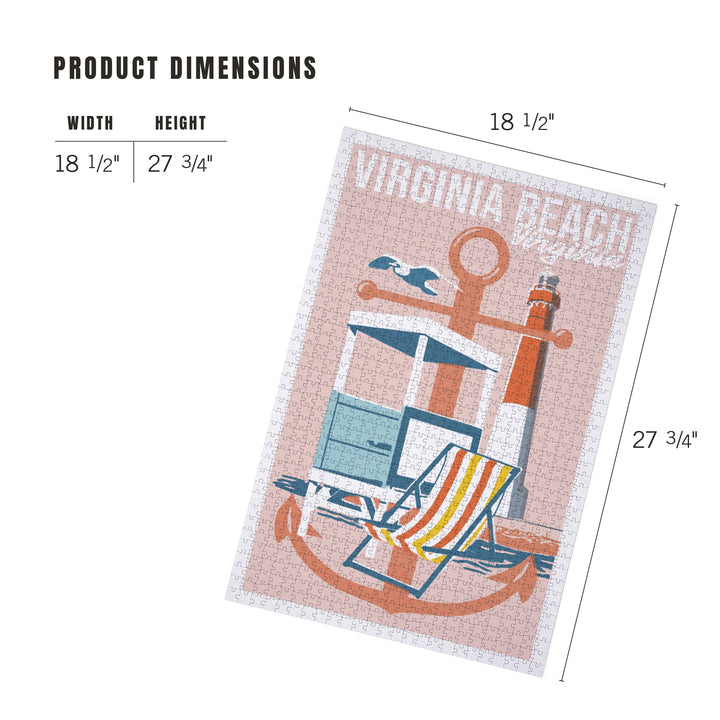Virginia Beach, Virginia, Letterpress Anchor, Jigsaw Puzzle