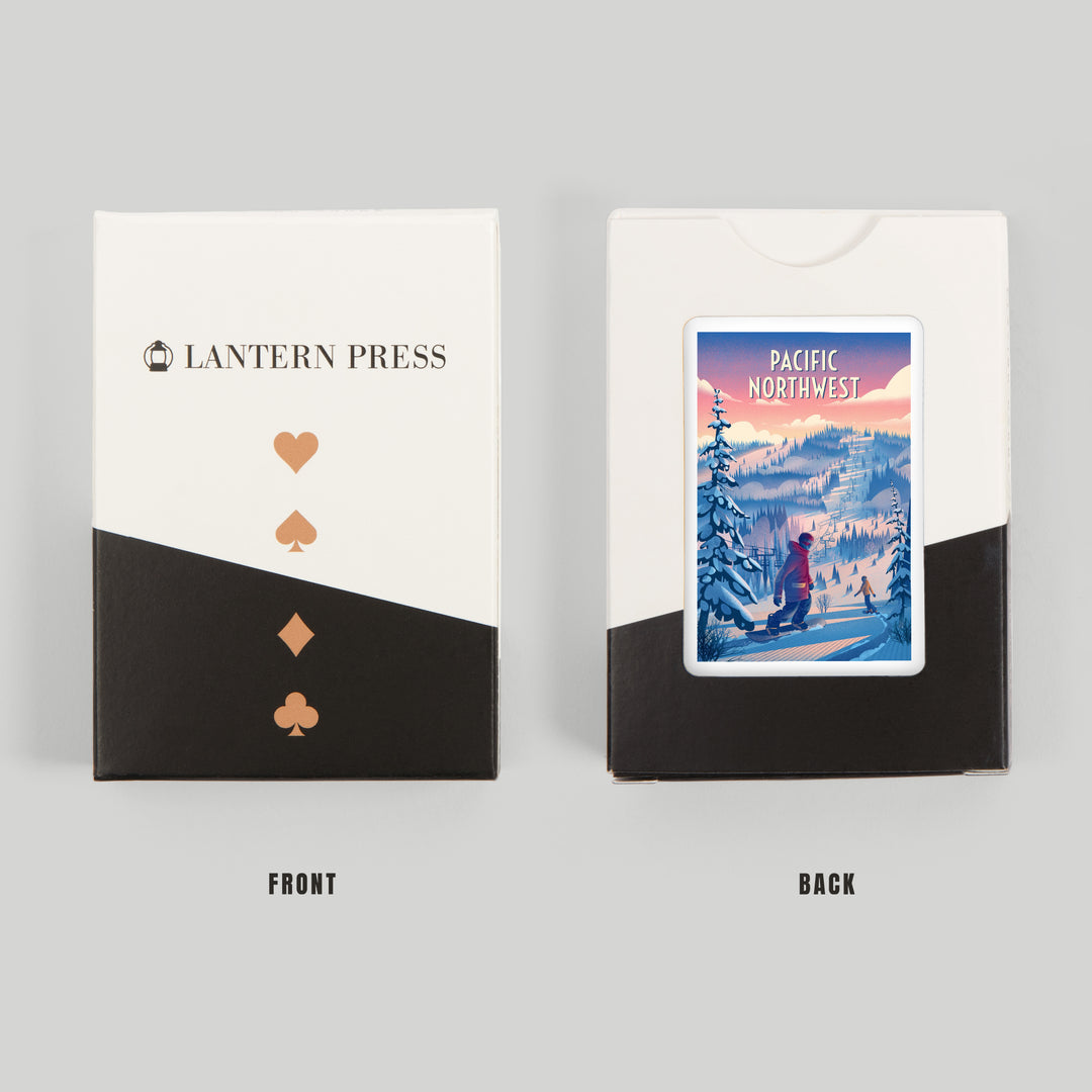 Playing Cards, Pacific Northwest, Shred the Gnar, Snowboarding, 52 Card Deck with Jokers in Box, Unique Art