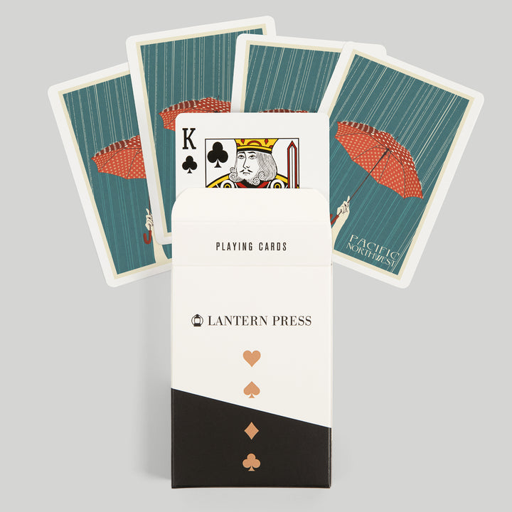 Playing Cards, Pacific Northwest, Umbrella Letterpress, 52 Card Deck with Jokers in Box, Unique Art