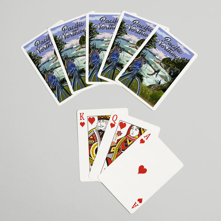 Playing Cards, Pacific Northwest, Bike and Ferry, 52 Card Deck with Jokers in Box, Unique Art