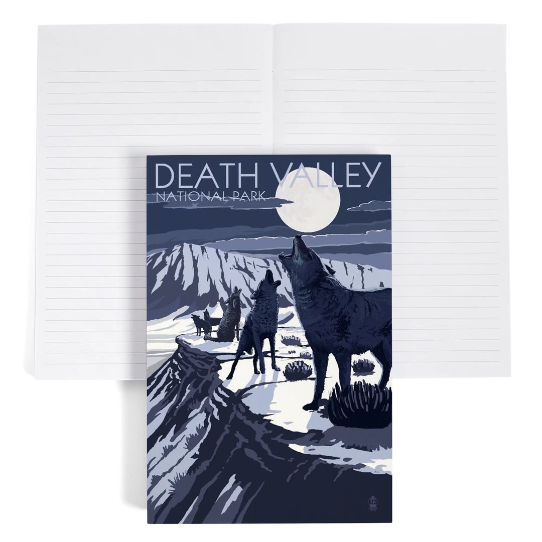 Lined 6x9 Journal, Wolves and Full Moon, Death Valley National Park, Lay Flat, 193 Pages, FSC paper