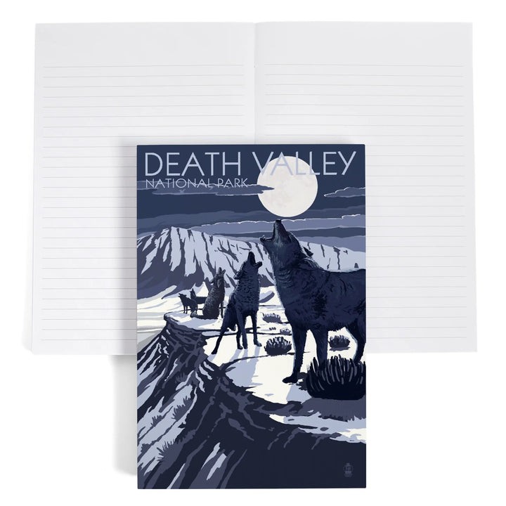 Lined 6x9 Journal, Wolves and Full Moon, Death Valley National Park, Lay Flat, 193 Pages, FSC paper