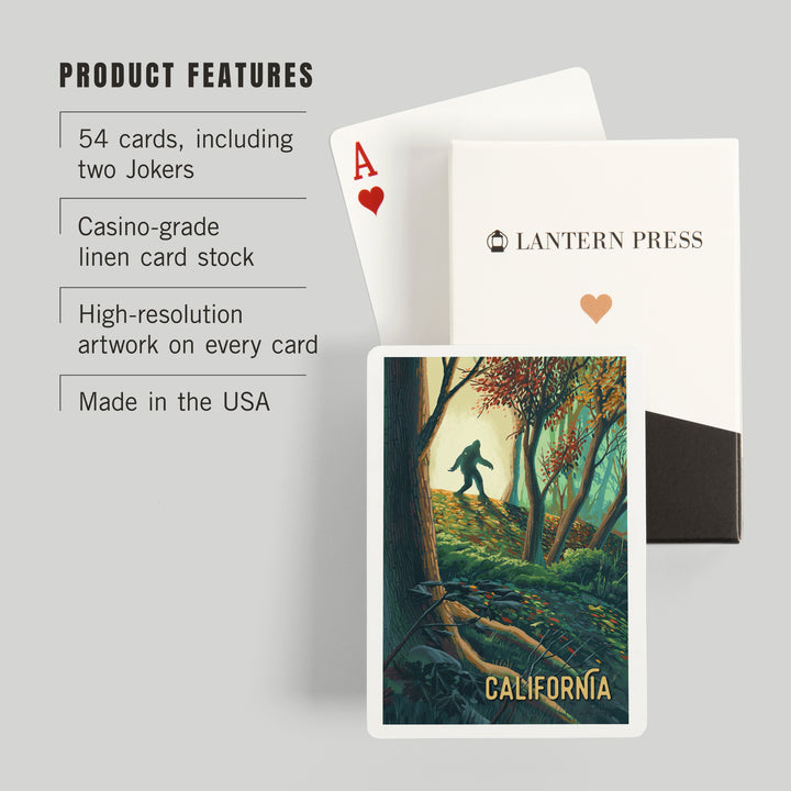 Playing Cards, California, Wanderer, Bigfoot in Forest, 52 Card Deck with Jokers in Box, Unique Art