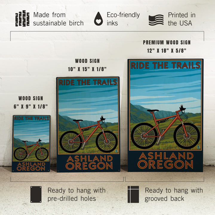 Ashland, Oregon, Mountain Bike Scene, Ride the Trails, Lantern Press Artwork, Wood Signs and Postcards