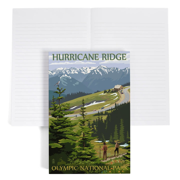 Lined 6x9 Journal, Olympic National Park, Washington, Hurricane Ridge and Hikers, Lay Flat, 193 Pages, FSC paper