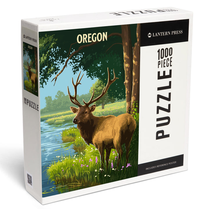 Oregon, Painterly, Roosevelt Elk, Jigsaw Puzzle