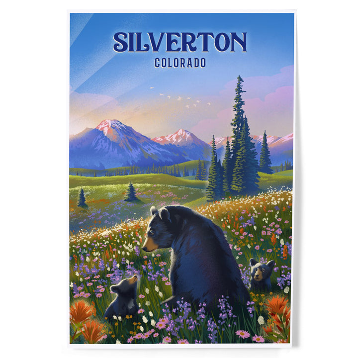 Silverton, Colorado, Lithograph, Bear Family in Field, Art & Giclee Prints