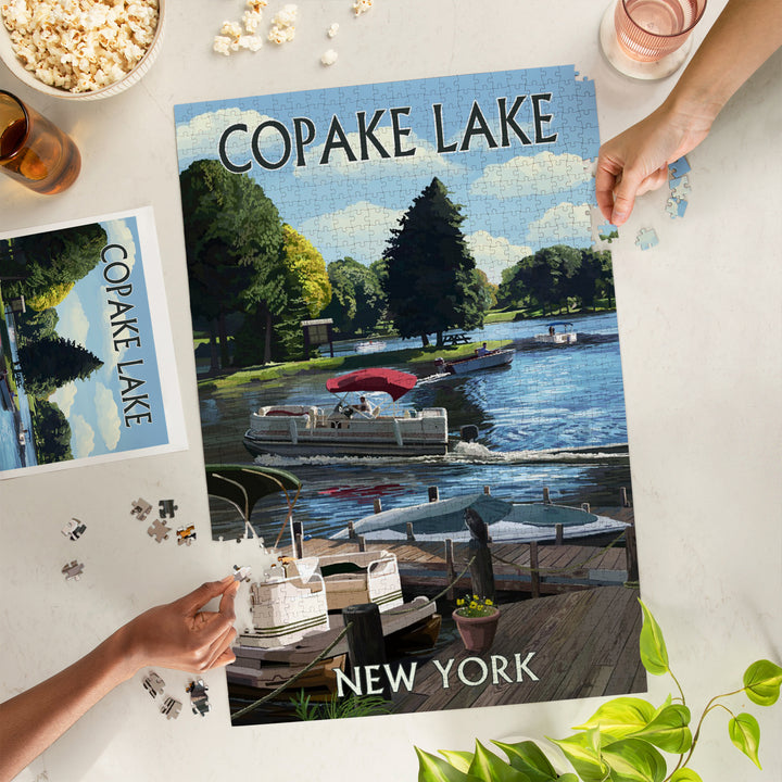 Copake Lake, New York, Painterly, Boats on the Marina, Jigsaw Puzzle