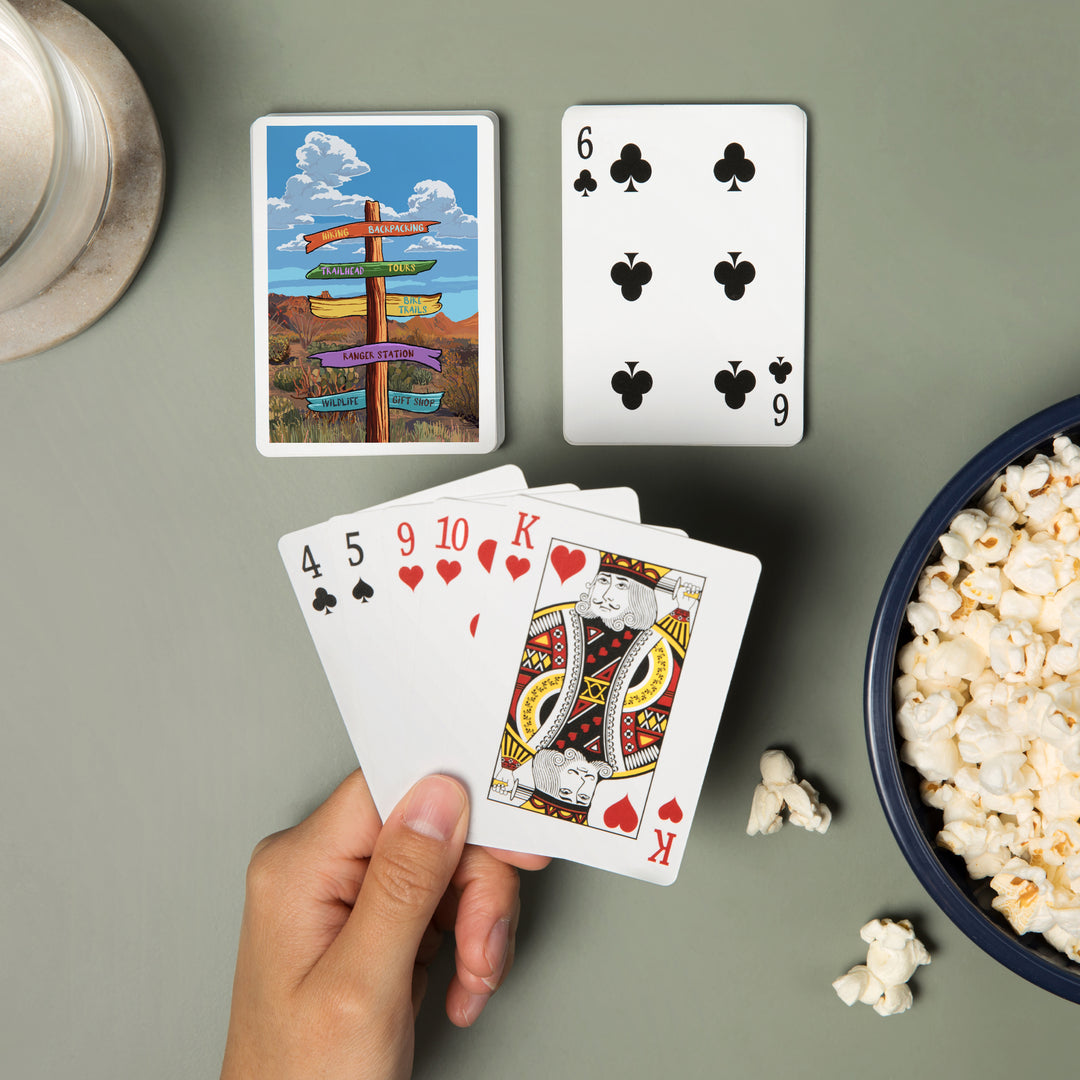 Playing Cards, Signpost, Desert, 52 Card Deck with Jokers in Box, Unique Art