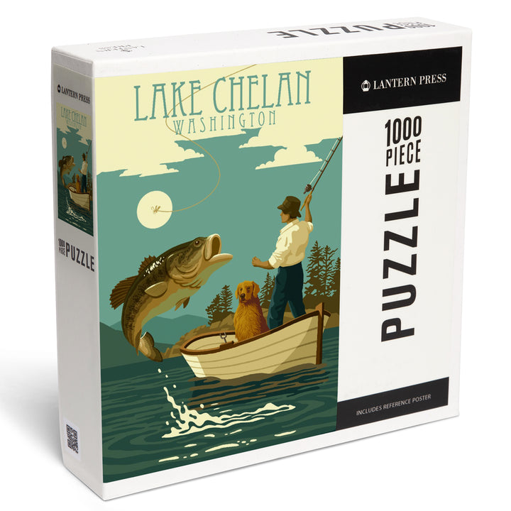 Lake Chelan, Washington, Fisherman and Dog, Jigsaw Puzzle