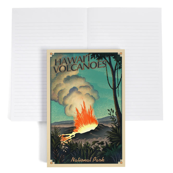 Lined 6x9 Journal, Hawaii Volcanoes National Park, Lithograph National Park Series, Lay Flat, 193 Pages, FSC paper