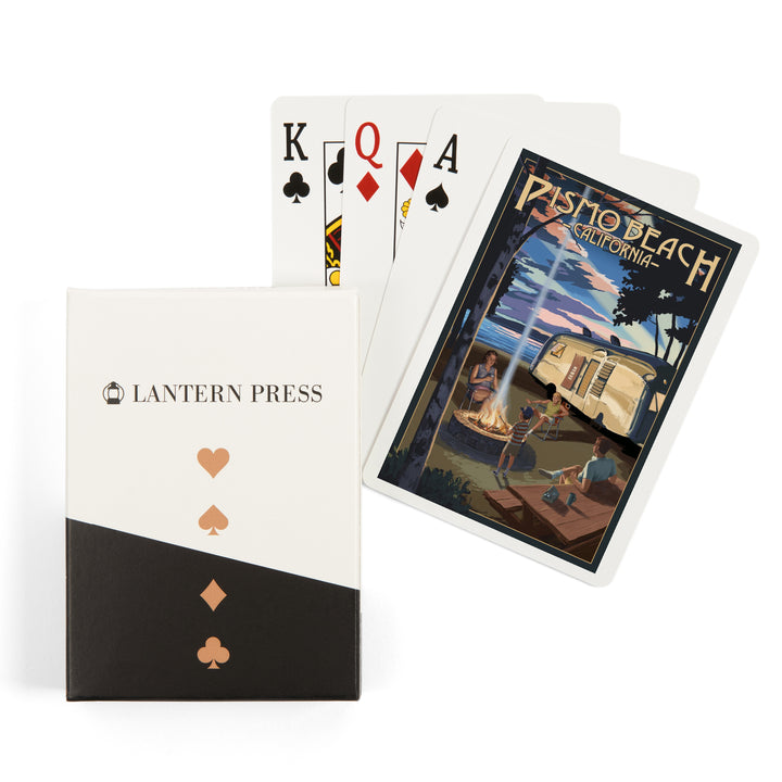 Playing Cards, Pismo Beach, California, Retro Camper and Lake, 52 Card Deck with Jokers in Box, Unique Art