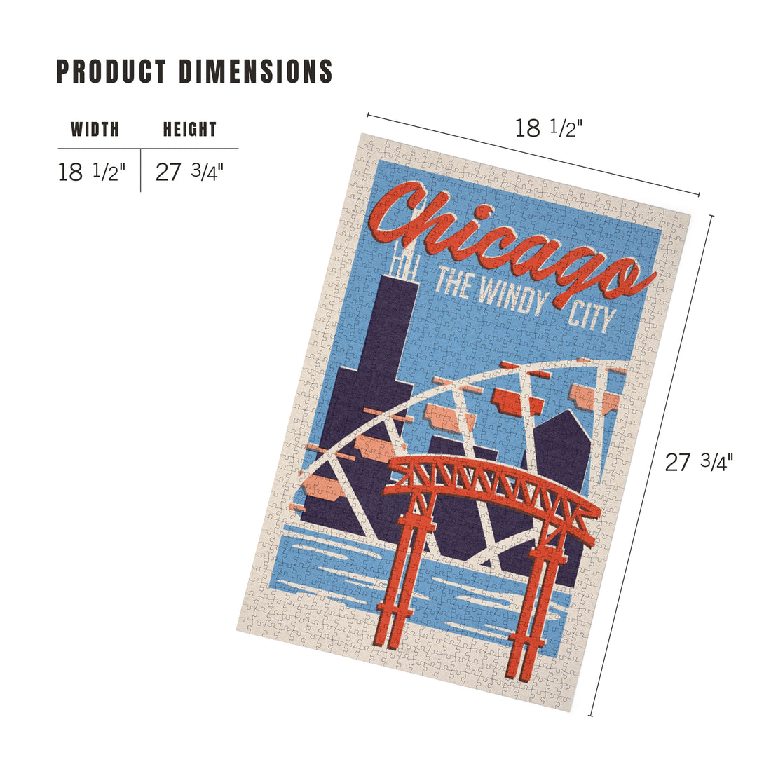 Chicago, Illinois, Woodblock City Series, Skyline, 1000 Piece Jigsaw Puzzle