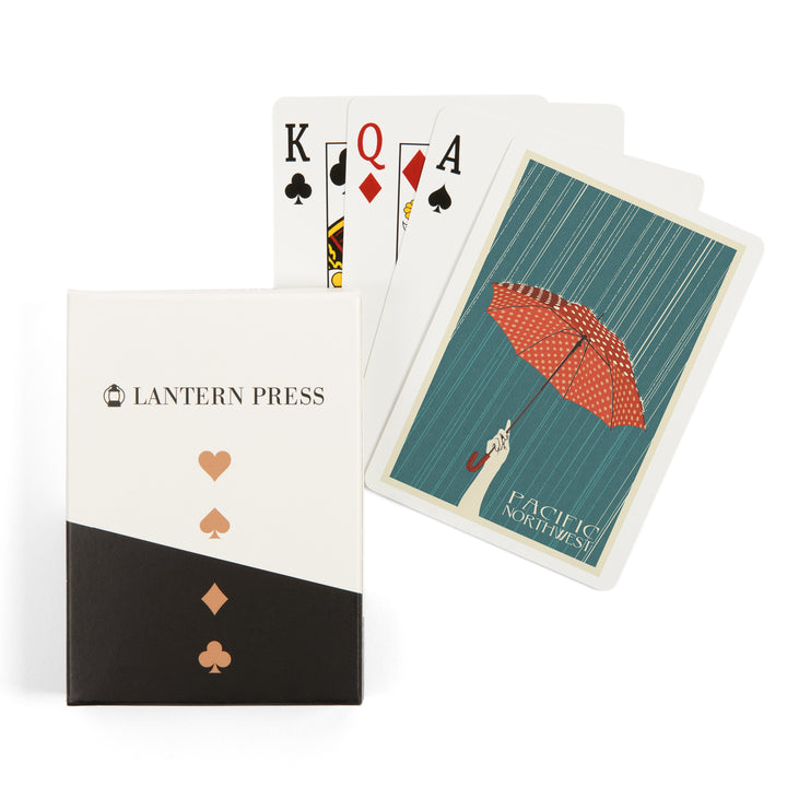 Playing Cards, Pacific Northwest, Umbrella Letterpress, 52 Card Deck with Jokers in Box, Unique Art