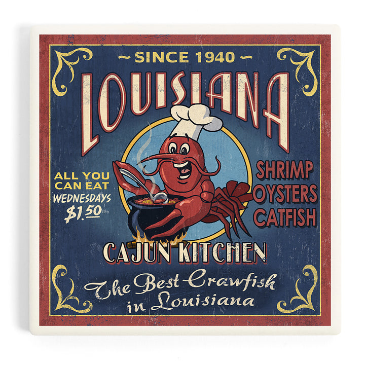 Louisiana, Cajun Kitchen Crawfish Vintage Sign, Coasters