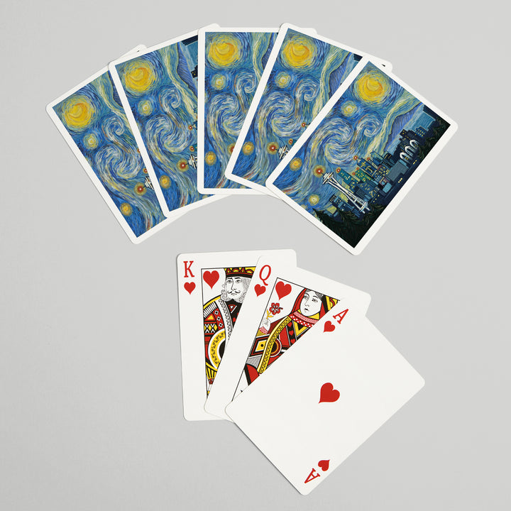Playing Cards, Seattle, Washington, Starry Night City Series, 52 Card Deck with Jokers in Box, Unique Art