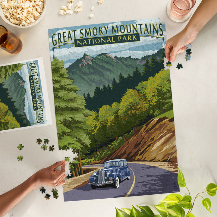 Great Smoky Mountains National Park, Tennessee, Chimney Tops and Road, Jigsaw Puzzle