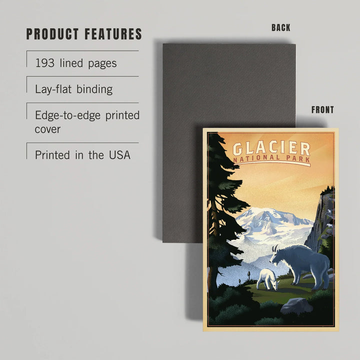 Lined 6x9 Journal, Glacier National Park, Mountain Goats and Mountain, Lay Flat, 193 Pages, FSC paper