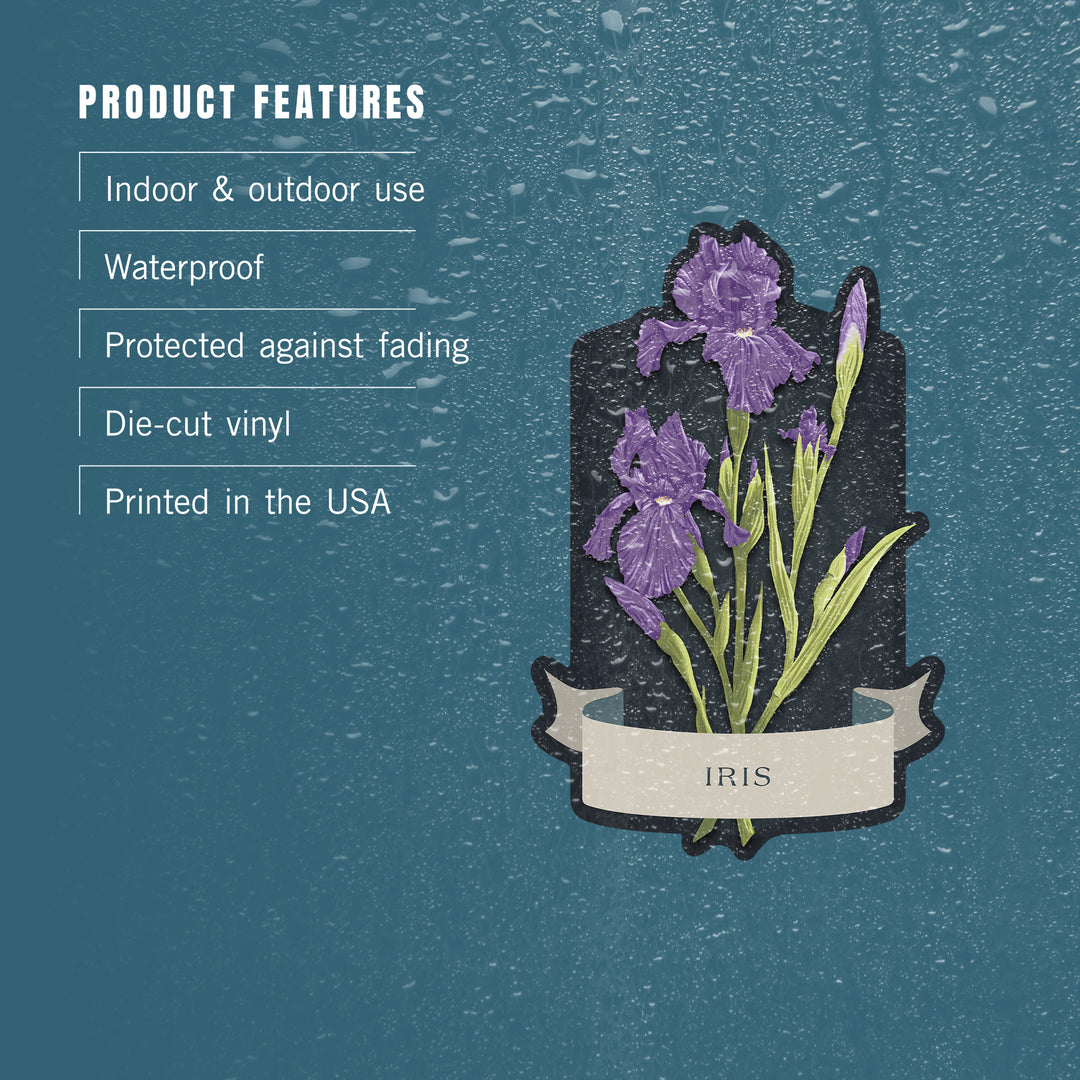 Vintage Flora Noir, Iris, Vinyl Sticker