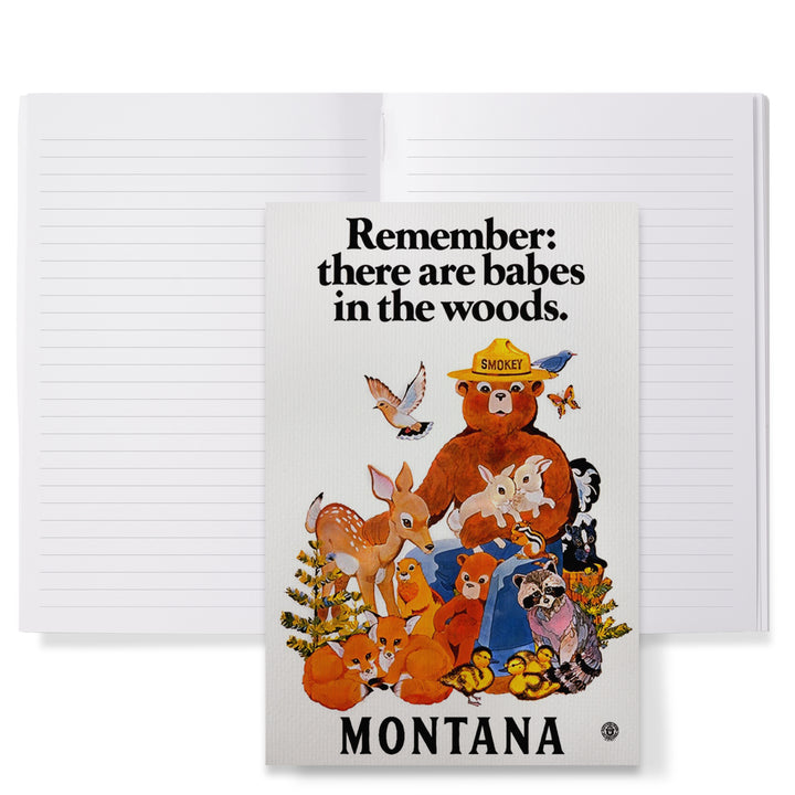 Lined 6x9 Journal, Montana, Smokey Bear, Babes in the Woods, Lay Flat, 193 Pages, FSC paper