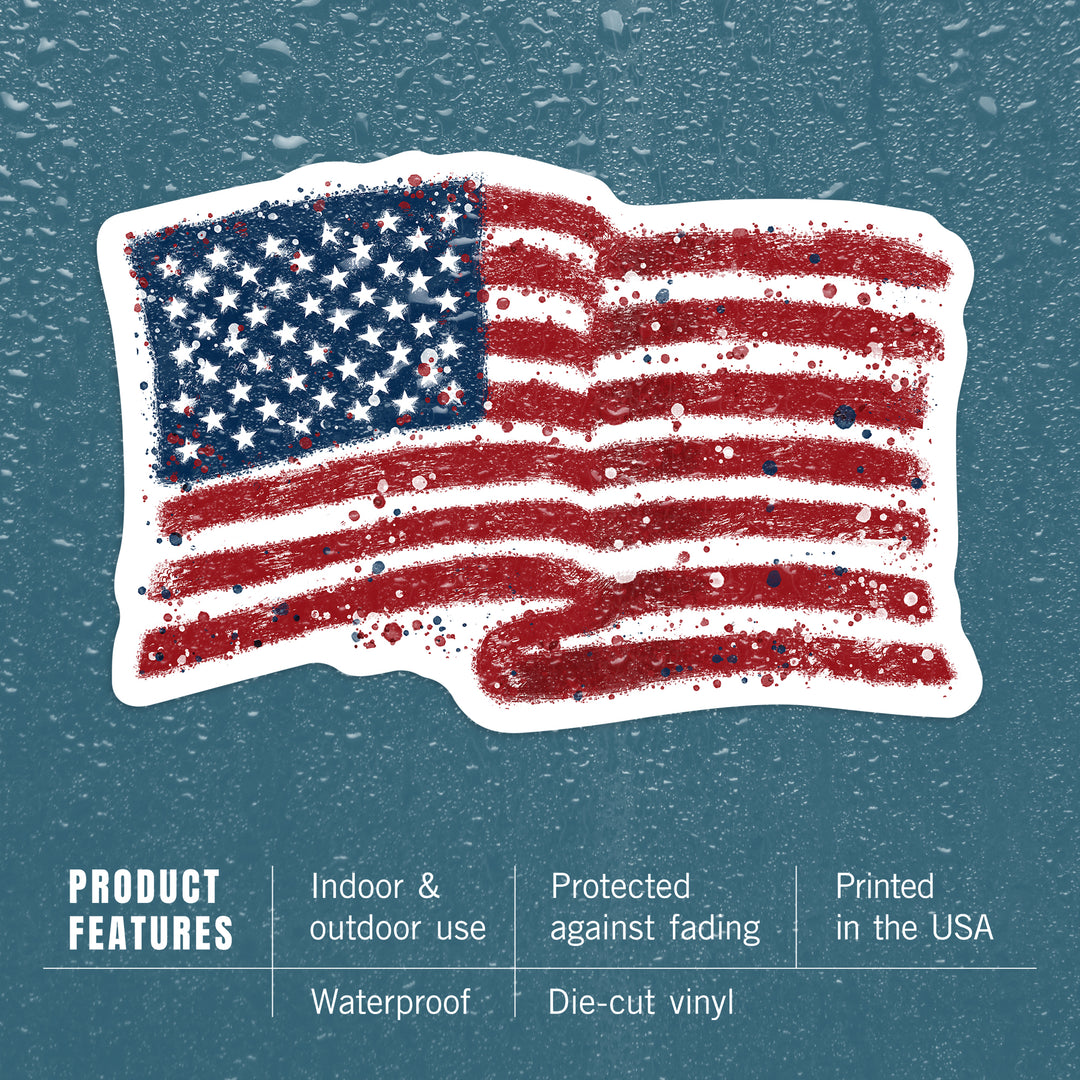 American Flag, Abstract, Watercolor Splatter, Contour, Vinyl Sticker