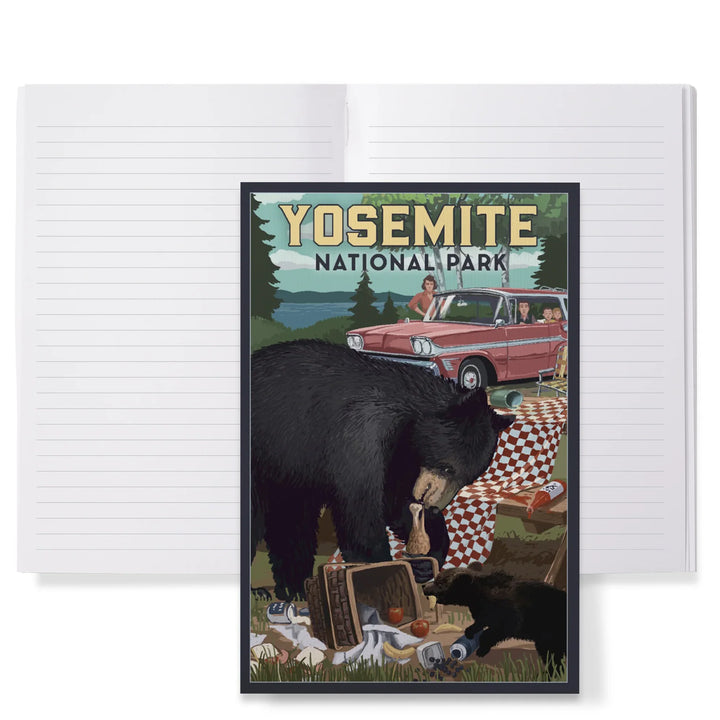 Lined 6x9 Journal, Yosemite National Park, California, Bear and Picnic Scene, Lay Flat, 193 Pages, FSC paper