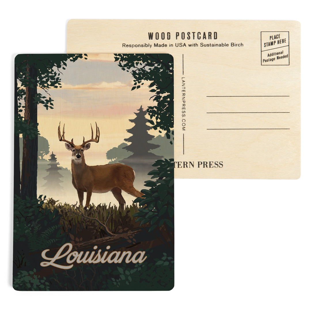 Louisiana, Painterly, Deer and Sunrise, Wood Sign and Postcards