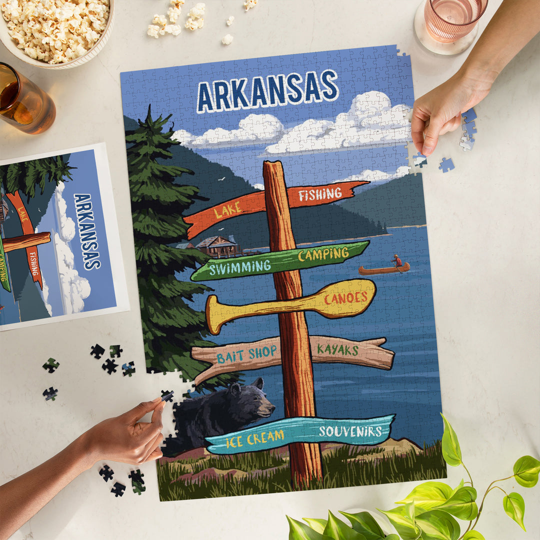 Arkansas, Signpost, Lake and Bear, Jigsaw Puzzle