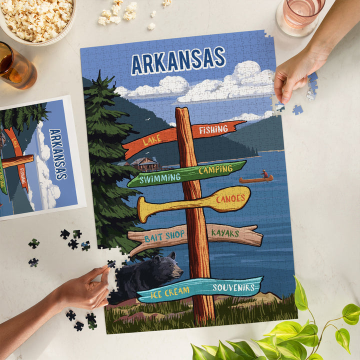 Arkansas, Signpost, Lake and Bear, Jigsaw Puzzle