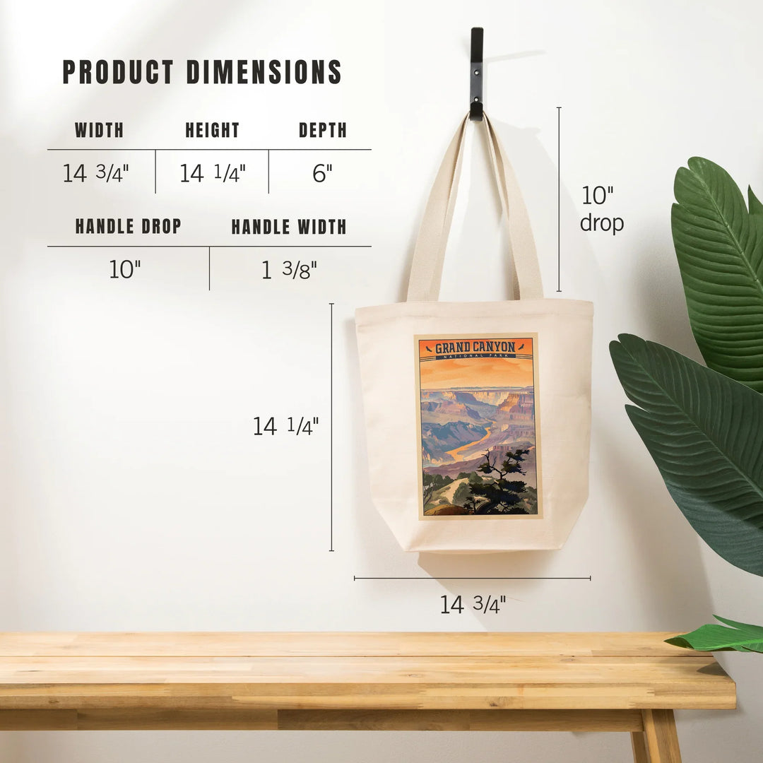 Grand Canyon National Park, Arizona, Lithograph National Park Series, Desert View, Tote Bag