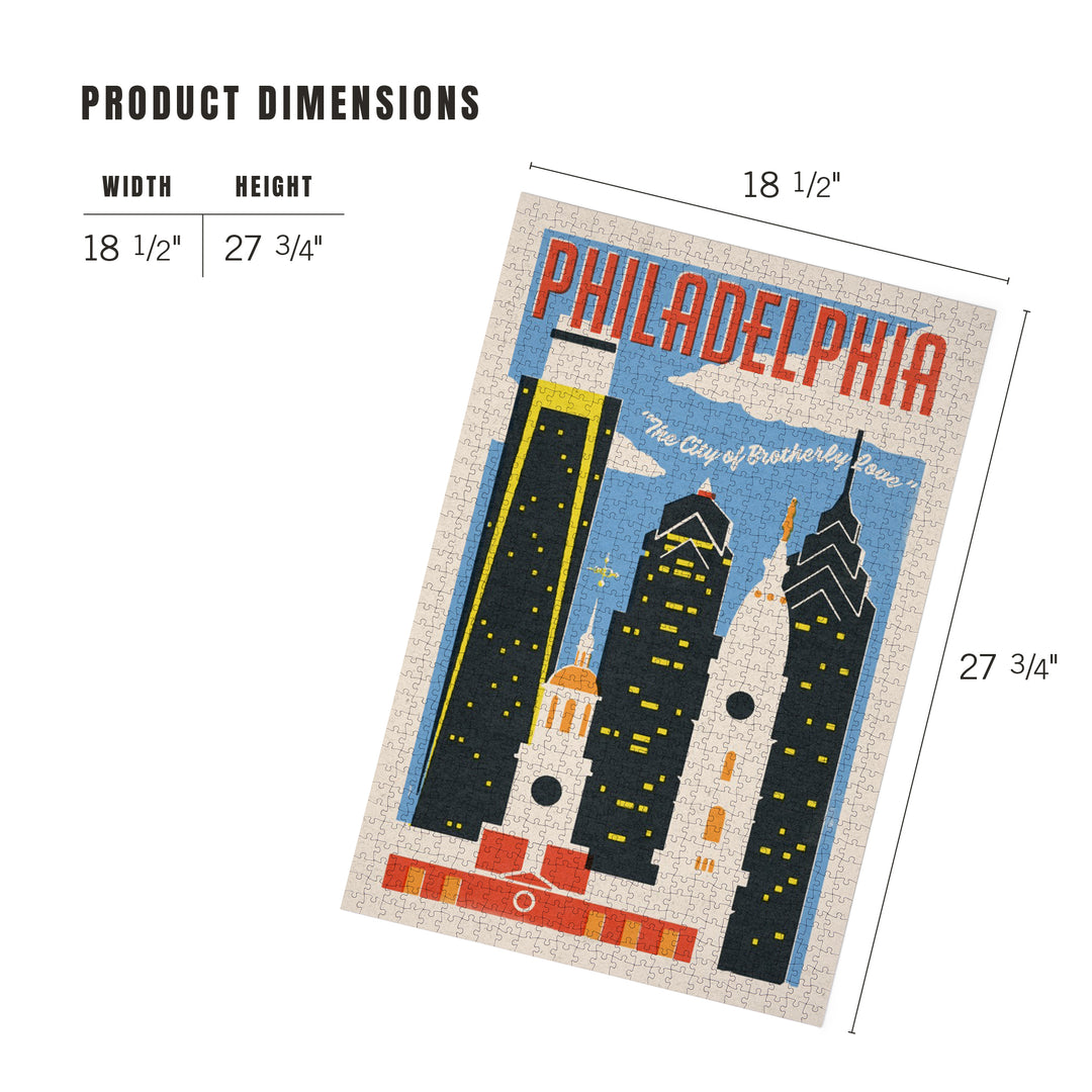 Philadelphia, Pennsylvania, Woodblock City Series, Skyline, 1000 Piece Jigsaw Puzzle
