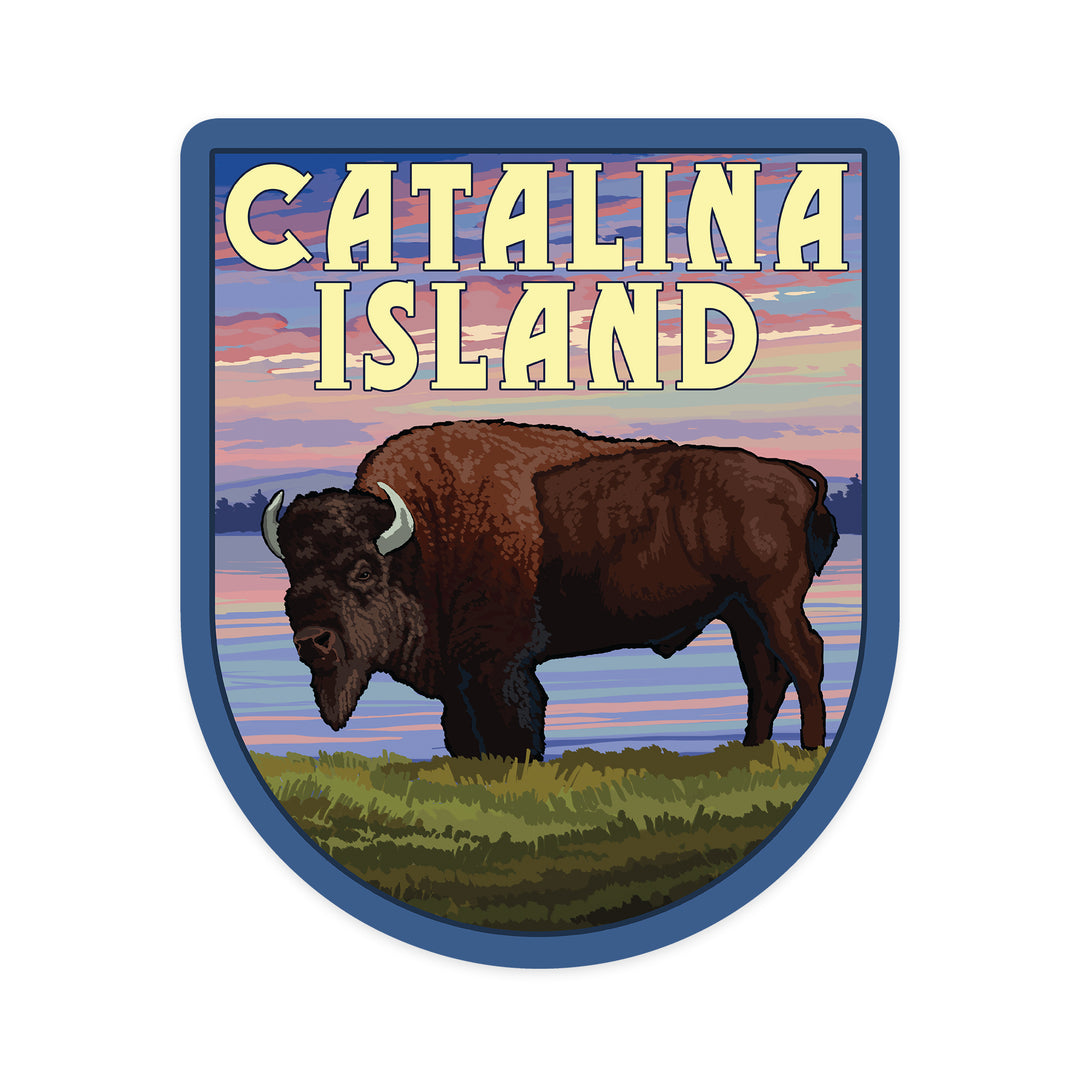 Catalina Island, California, Bison and Sunset, Contour, Vinyl Sticker