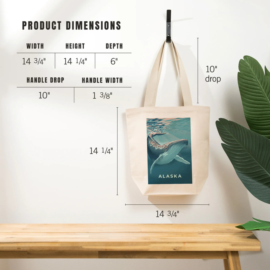 Alaska, Lithograph, Humpback Whale, Tote Bag