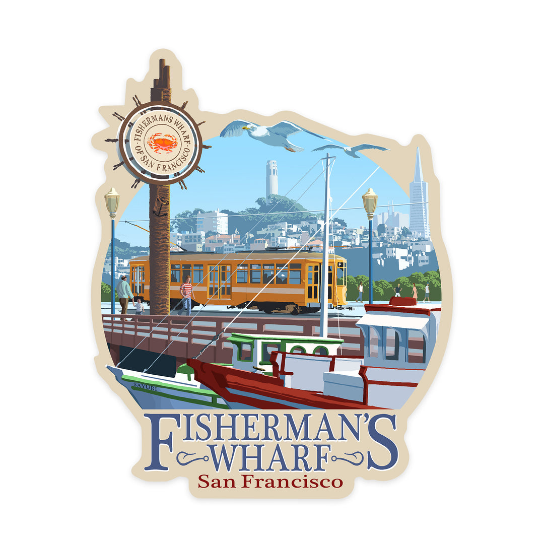 San Francisco, California, Fisherman's Wharf, Contour, Vinyl Sticker