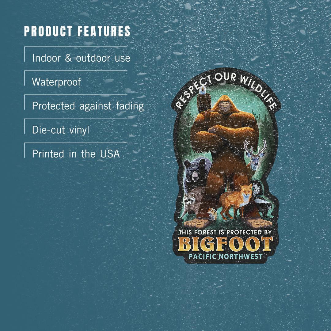 The Pacific Northwest, Respect Our Wildlife, Bigfoot, Contour, Vinyl Sticker
