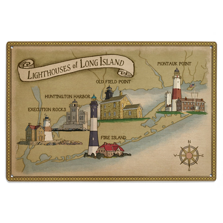 New York, Lighthouses of Long Island, Lantern Press Artwork, Wood Signs and Postcards