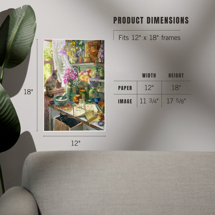 Garden Apothecary, With Cat, Oil Painting, Art & Giclee Prints