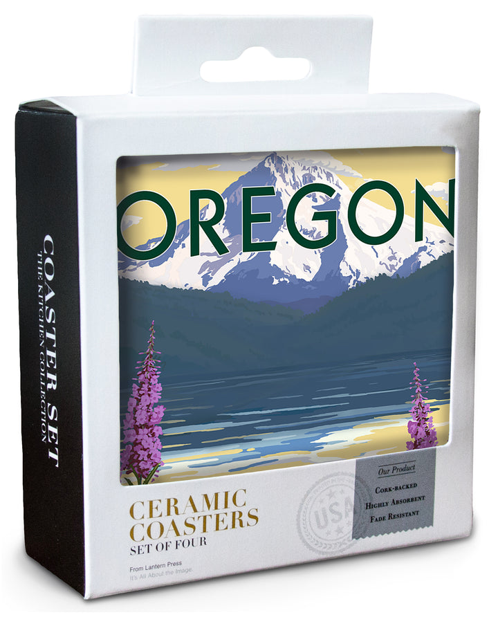 Oregon, Painterly, Mountain and Lake, Coaster Set
