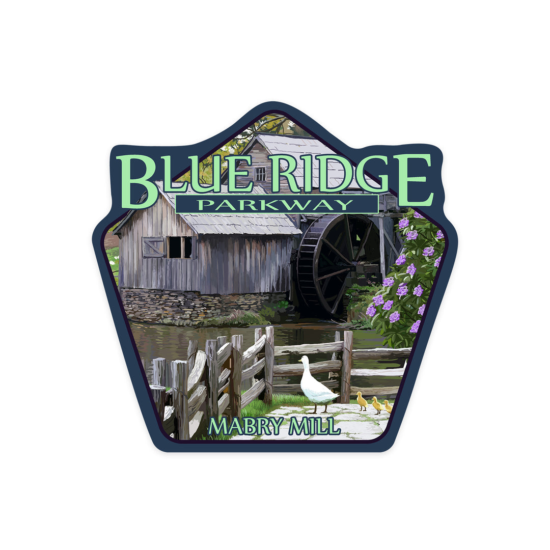 Blue Ridge Parkway, Virginia, Mabry Mill in Spring, Contour, Vinyl Sticker